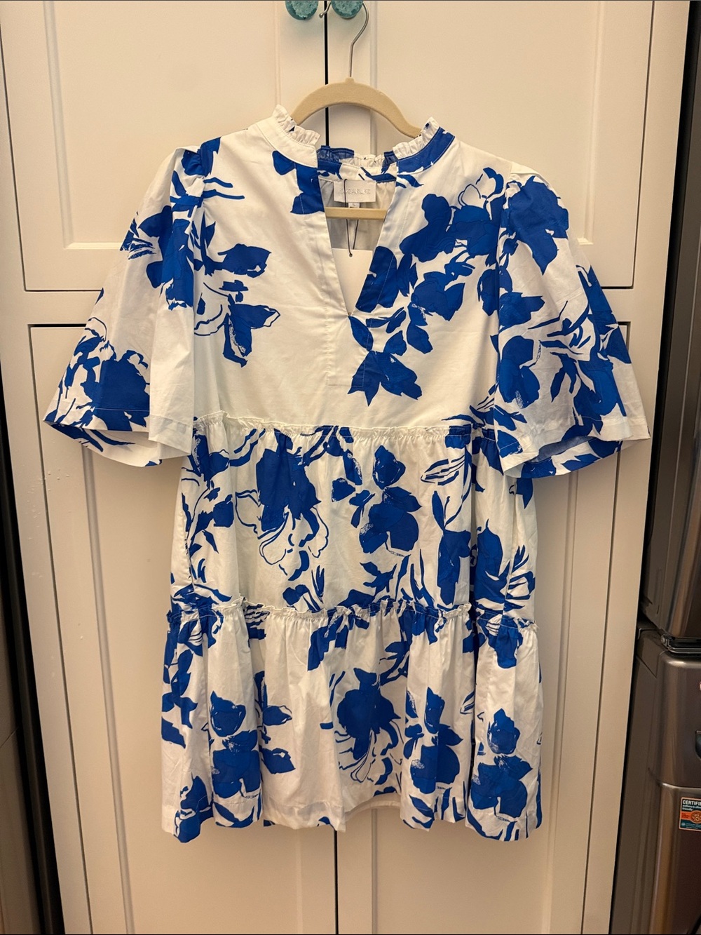 Sugarlips White Dress with Bold Blue Floral Print